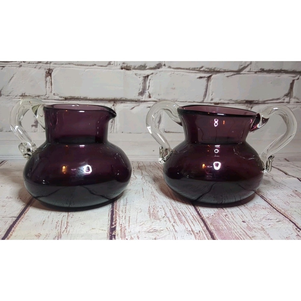 Hand Blown Amethyst Glass Sugar And Creamer Set